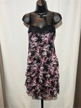 Intimately Free People Black Slip/Dress w Pink Purple & White Florals/ Lace Trim